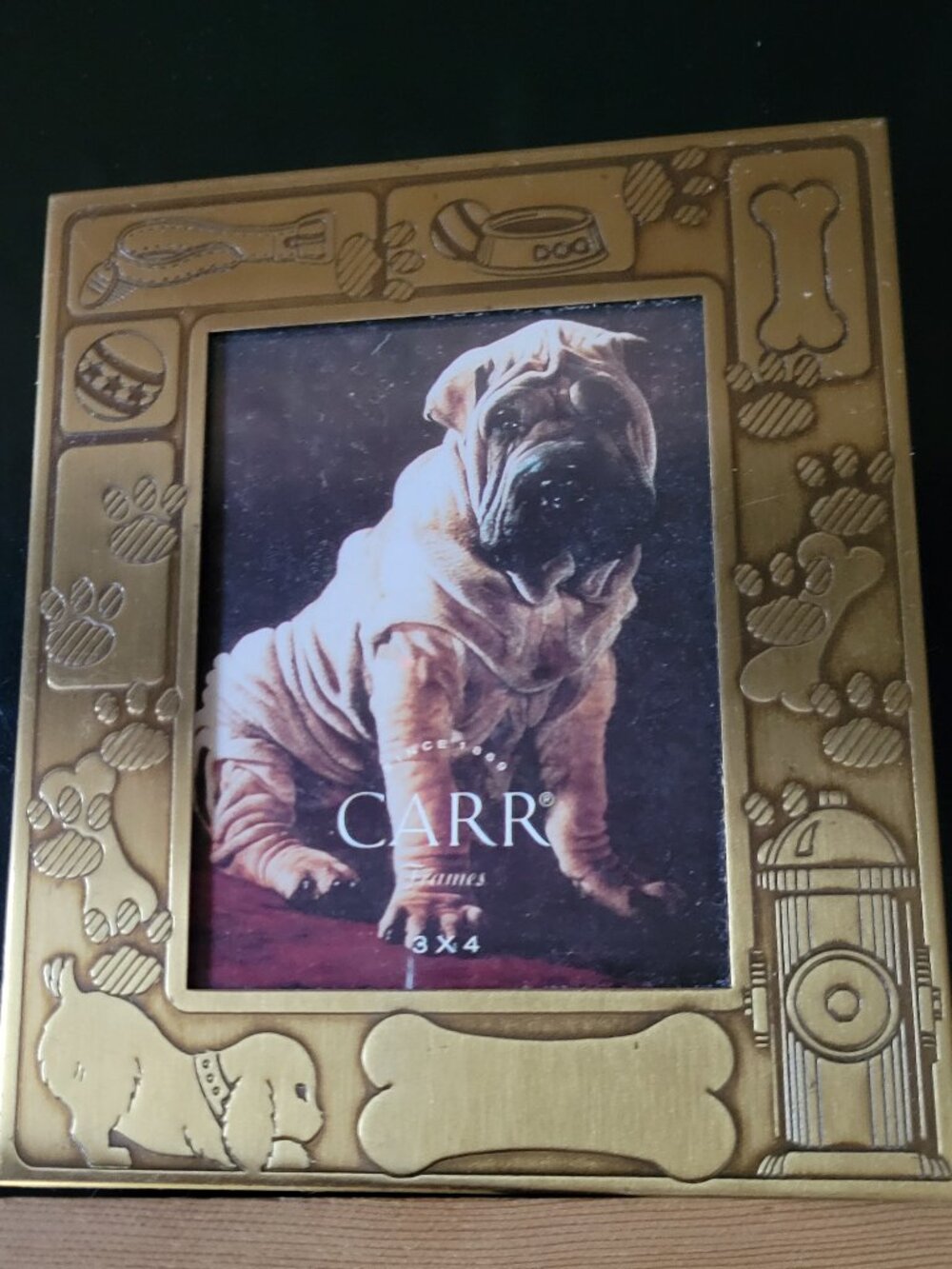 MW CARR Vintage Solid Brass Decorative Dog 3x4 Picture Frame - Gold Tone